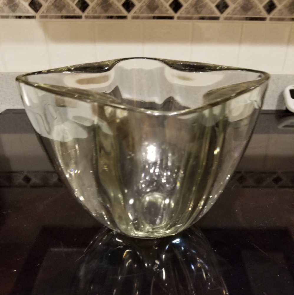 Heavy Glass Midcentury Modern Glass Bowl 9 1/2"Wx 6"H